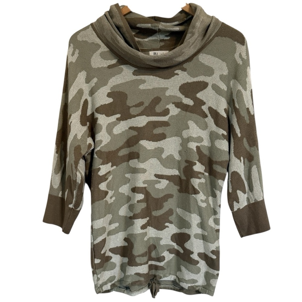 Anthropologie OVLA Camo Cowl Neck Tunic  Sweatshirt Women’s Size Medium